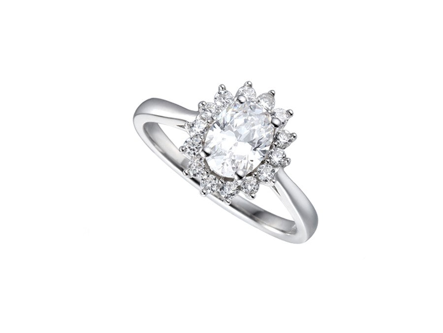Sterling Silver Oval Flower Cluster Ring