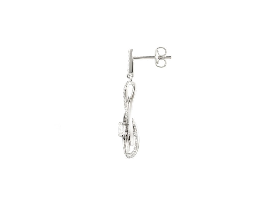 Sterling Silver CZ Solitaire Swirl Drop Earrings