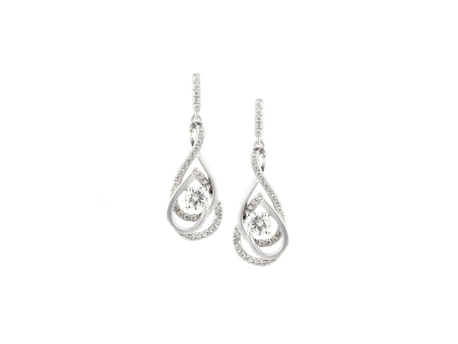 Sterling Silver CZ Solitaire Swirl Drop Earrings
