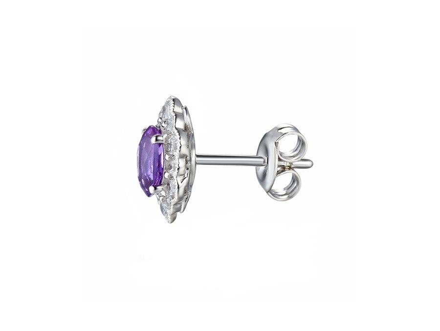 Sterling Silver Oval Amethyst and CZ Halo Antique Earrings
