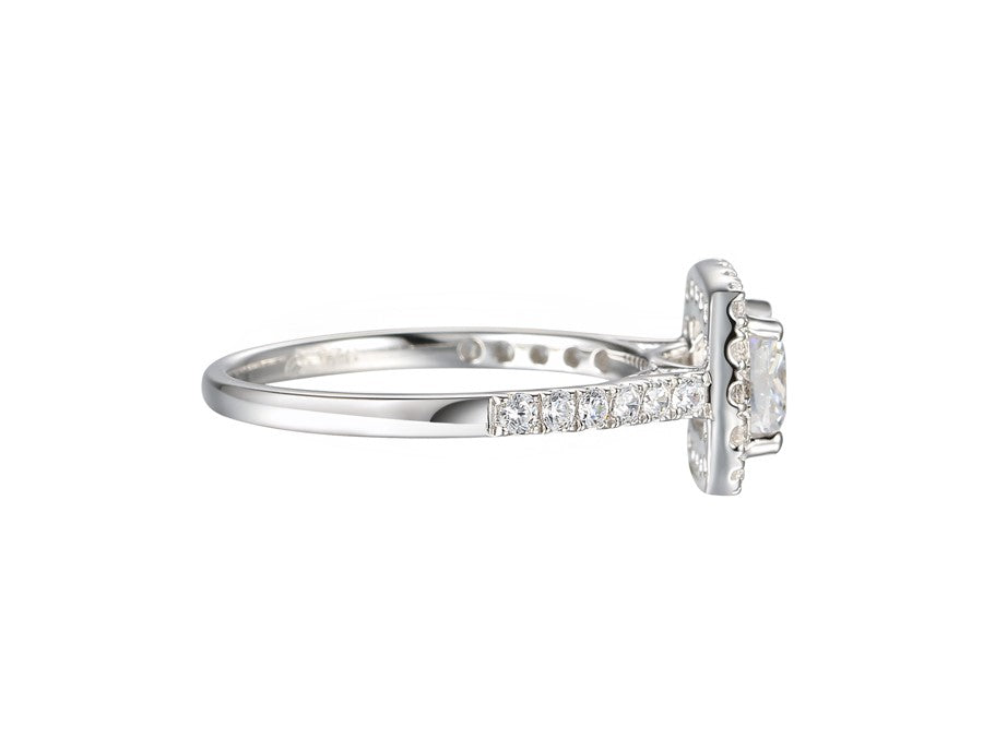 Sterling Silver Cushion Cut CZ Cluster Ring with CZ Shoulders