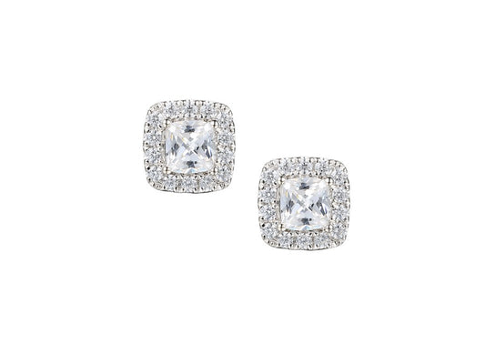 Sterling Silver Cushion Cut CZ Cluster Stud Earrings