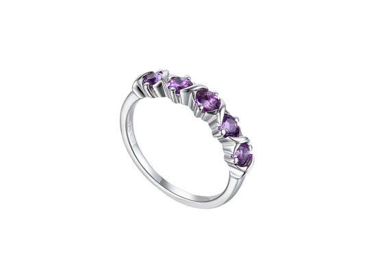 Sterling Silver Five Stone Amethyst Eternity Ring