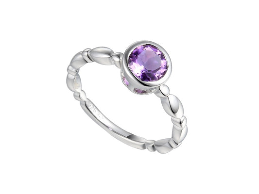 Sterling Silver Rubover Set Round Solitaire Amethyst Ring