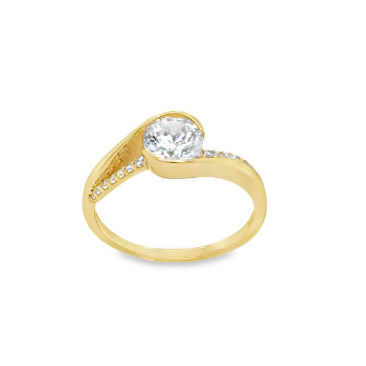 9ct Cubic Zirconia Solitaire Twist Ring With Open Stone Set Shoulders