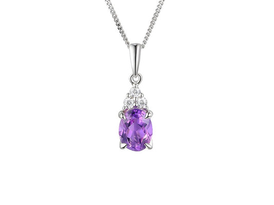 Sterling Silver Oval Amethyst Necklet with CZ Detail