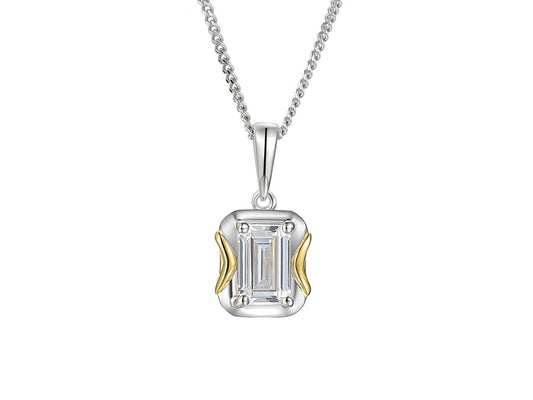 Sterling Silver and Gold Plated Emerald Cut CZ Solitaire Necklet