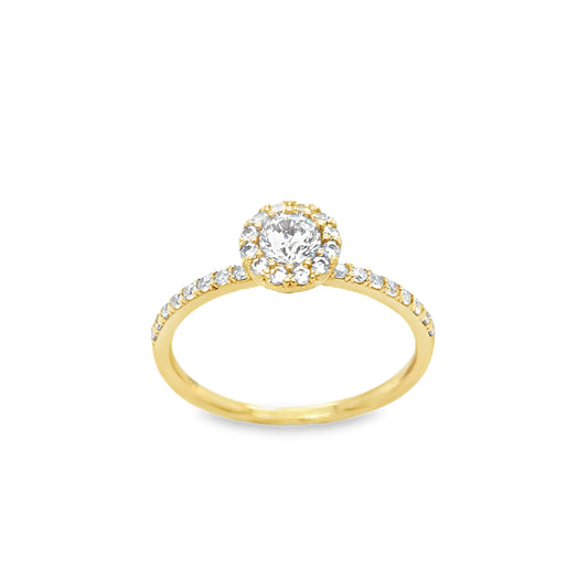 9ct Cubic Zirconia Round Halo Ring With Stone Set Shoulders