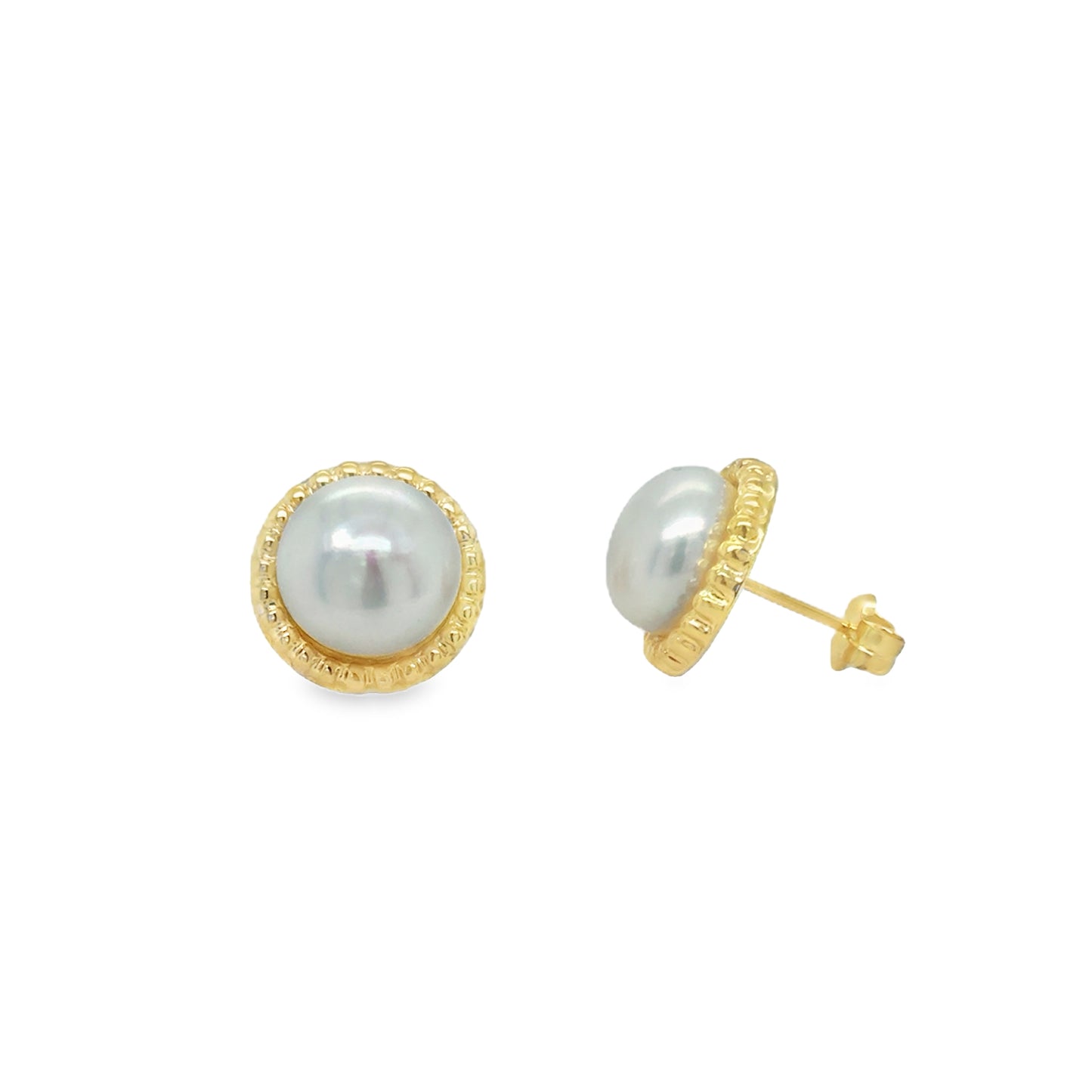 9ct Yellow Gold Freshwater Pearl Stud with Twist Surround