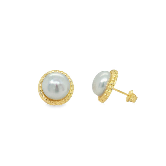 9ct Yellow Gold Freshwater Pearl Stud with Twist Surround
