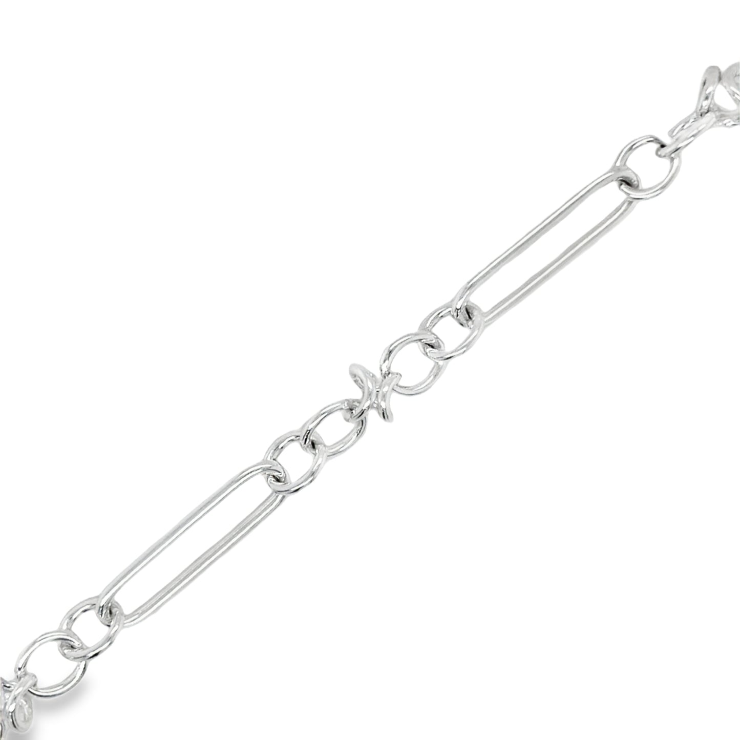 Sterling Silver Long Oval Link Bracelet with T-Bar 7.5"