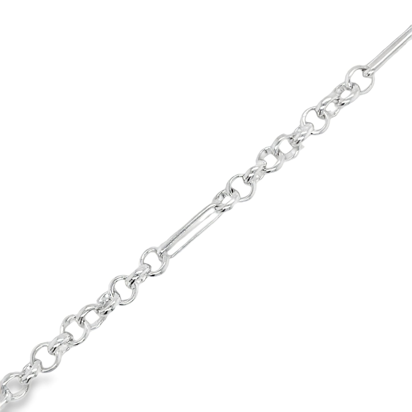 Sterling Silver Oval and Belcher Link T-Bar Bracelet 7.5"