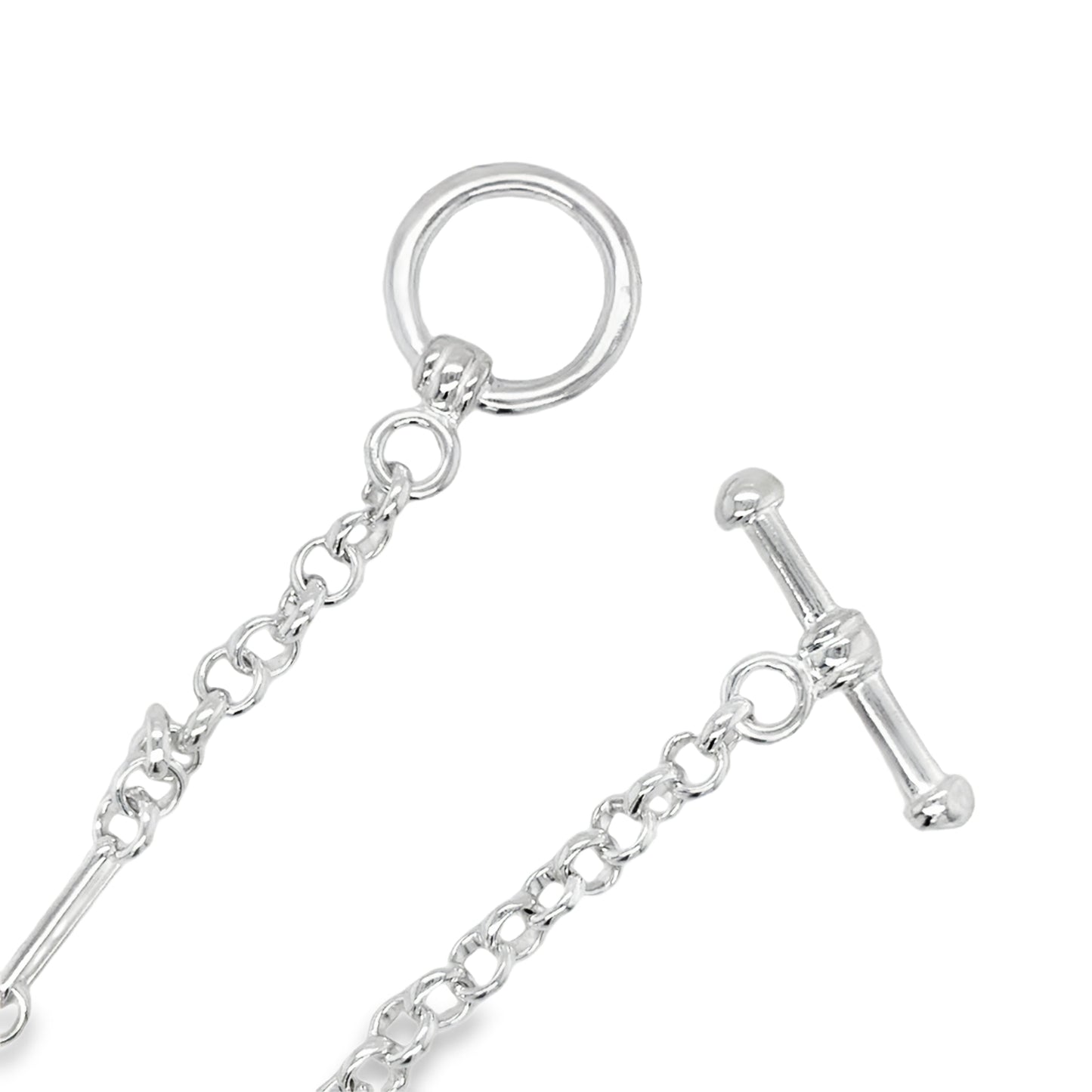 Sterling Silver Oval and Belcher Link T-Bar Bracelet 7.5"