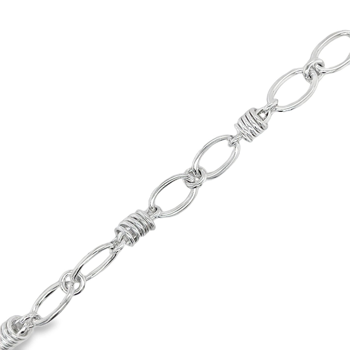Sterling Silver Oval and Spring Link Bracelet 7.5"