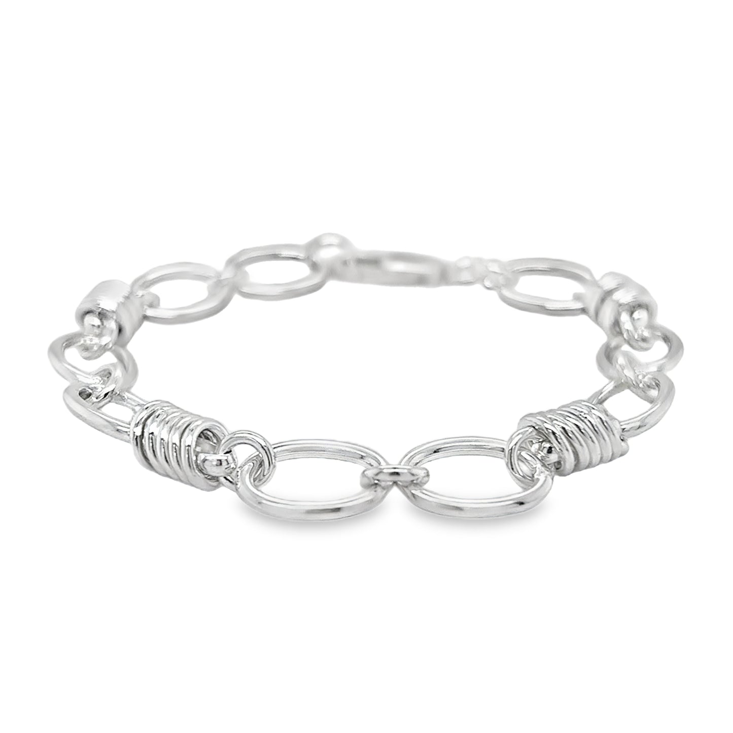 Sterling Silver Oval and Spring Link Bracelet 7.5"