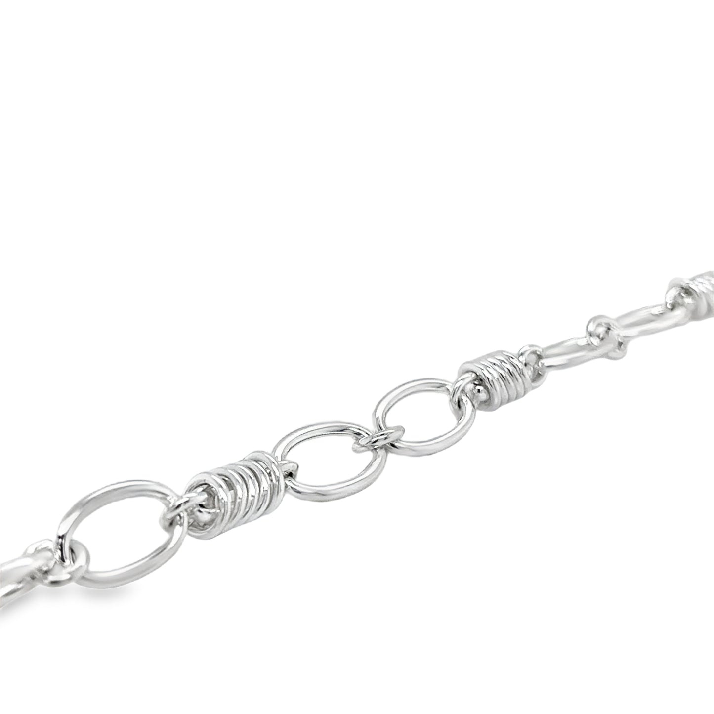 Sterling Silver Oval and Spring Link Bracelet 7.5"