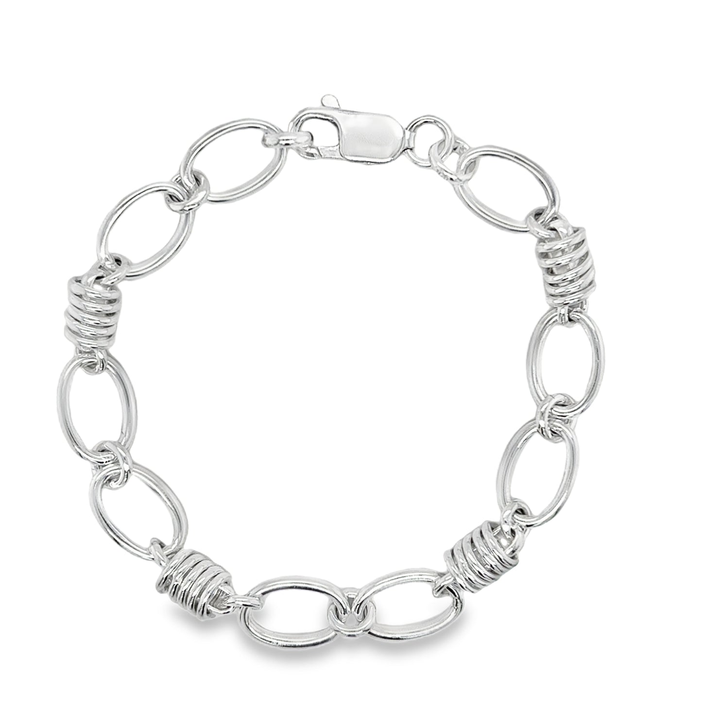Sterling Silver Oval and Spring Link Bracelet 7.5"