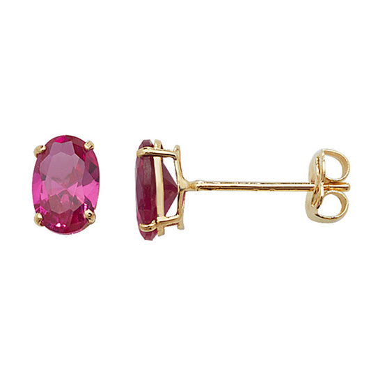 9ct Oval Red Cubic Zirconia Stud Earring