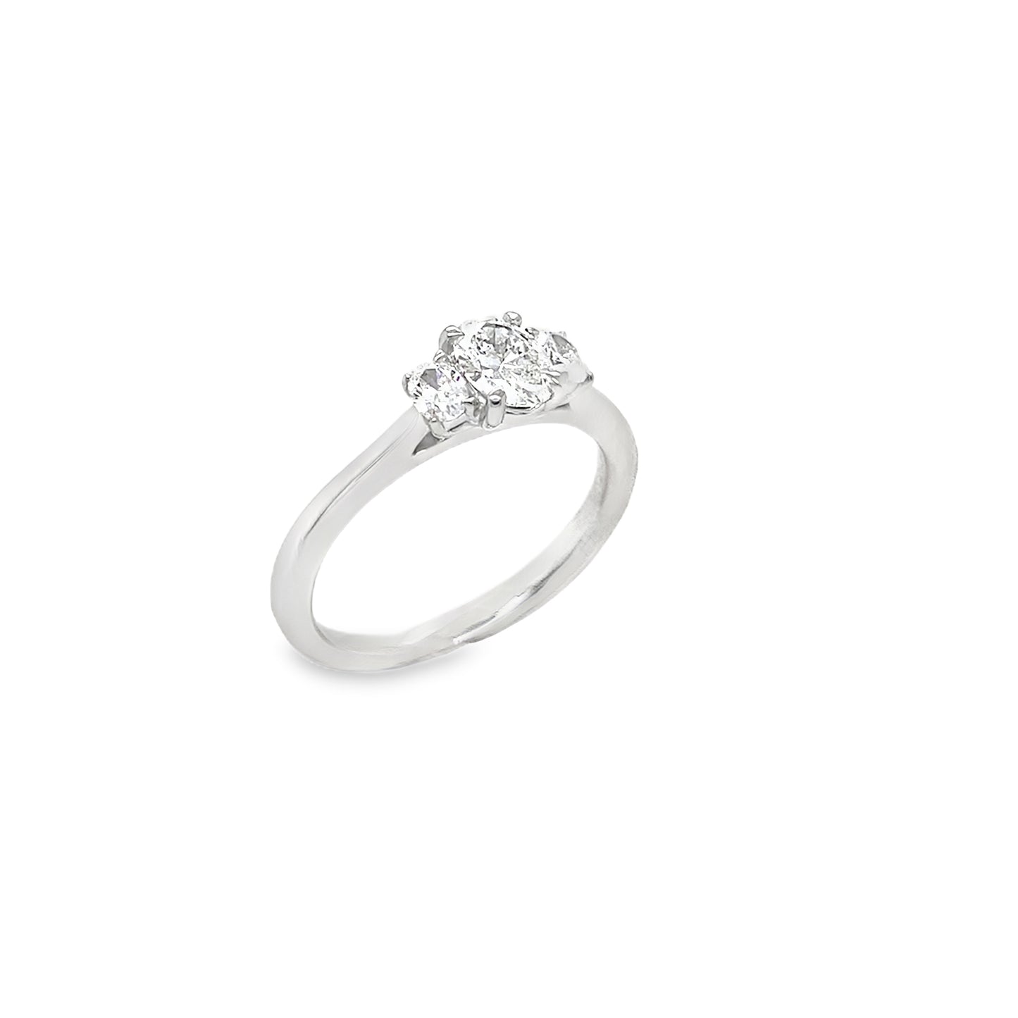 Platinum 3 Stone Oval Cut Claw Set Diamond Ring .70ct