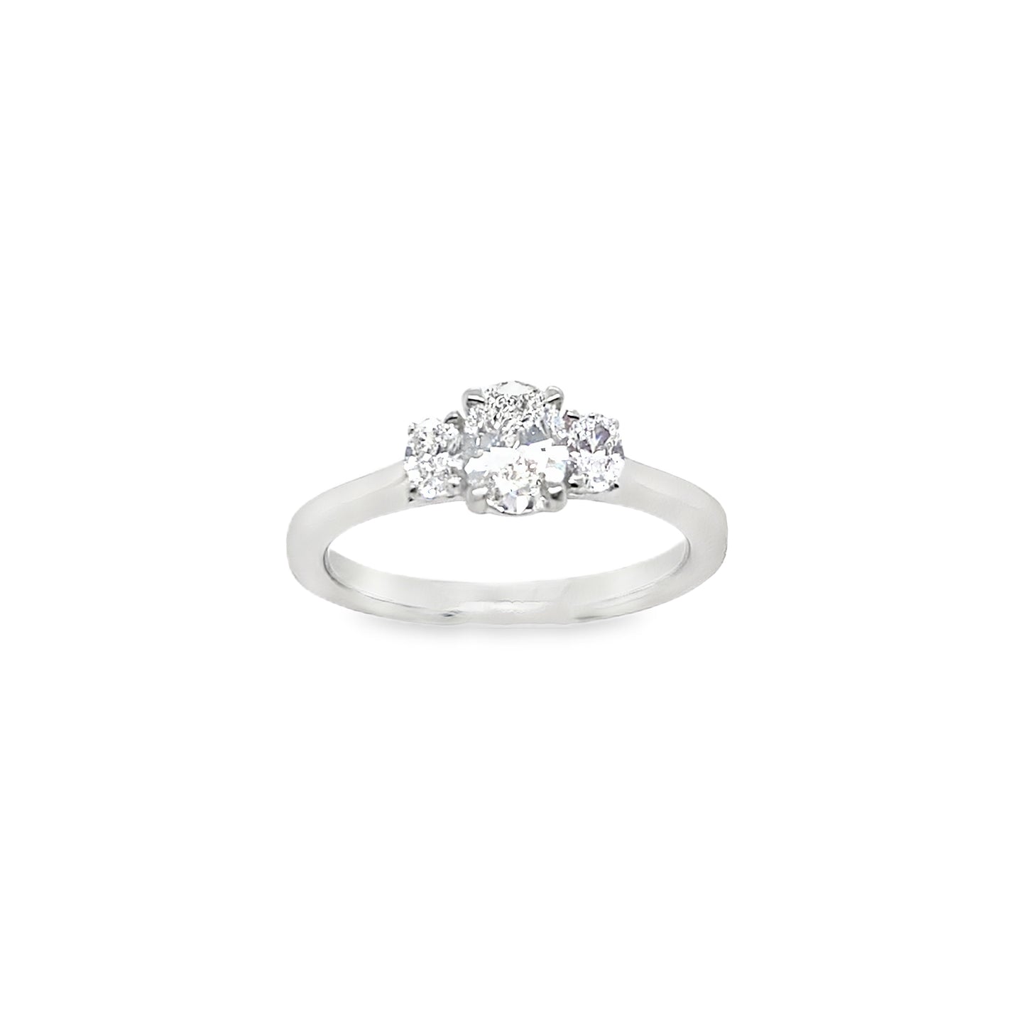 Platinum 3 Stone Oval Cut Claw Set Diamond Ring .70ct