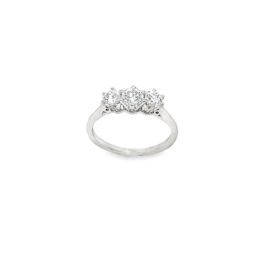 Platinum Six Claw Three Stone Round Brilliant Diamond Ring .75ct