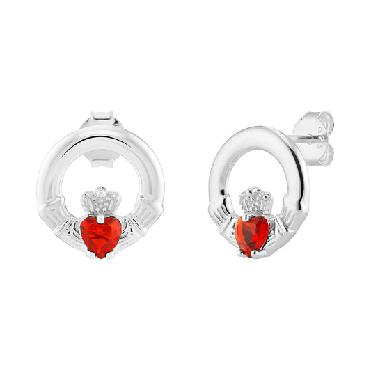 Sterling Silver July Birthstone Claddagh Stud Earrings