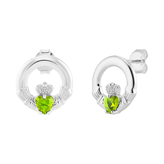 Sterling Silver August Birthstone Claddagh Stud Earrings