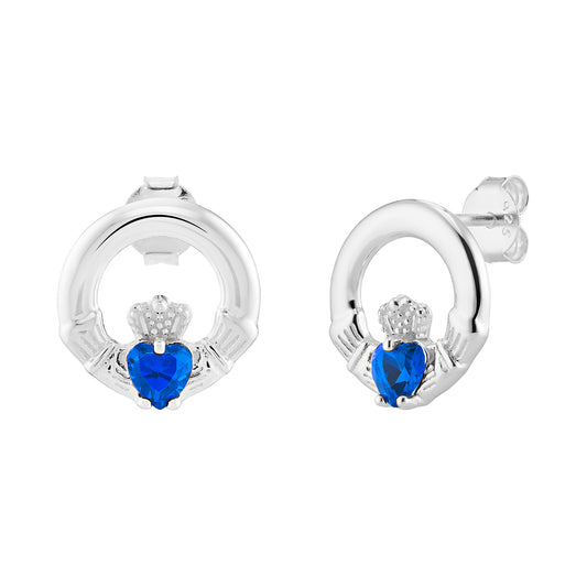 Sterling Silver September Birthstone Claddagh Stud Earrings
