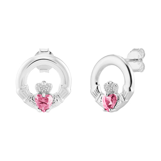 Sterling Silver October Birthstone Claddagh Stud Earrings