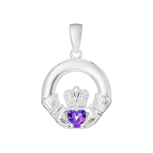 Sterling Silver February Birthstone Claddagh Stud Pendant