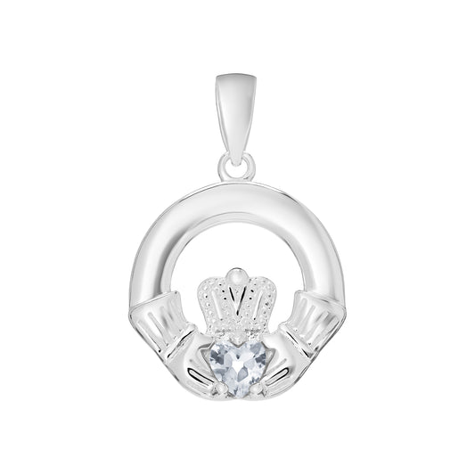 Sterling Silver April Birthstone Claddagh Stud Pendant