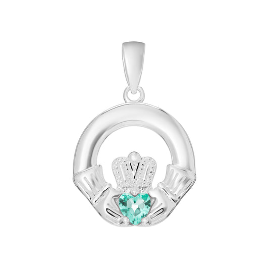 Sterling Silver December Birthstone Claddagh Stud Pendant