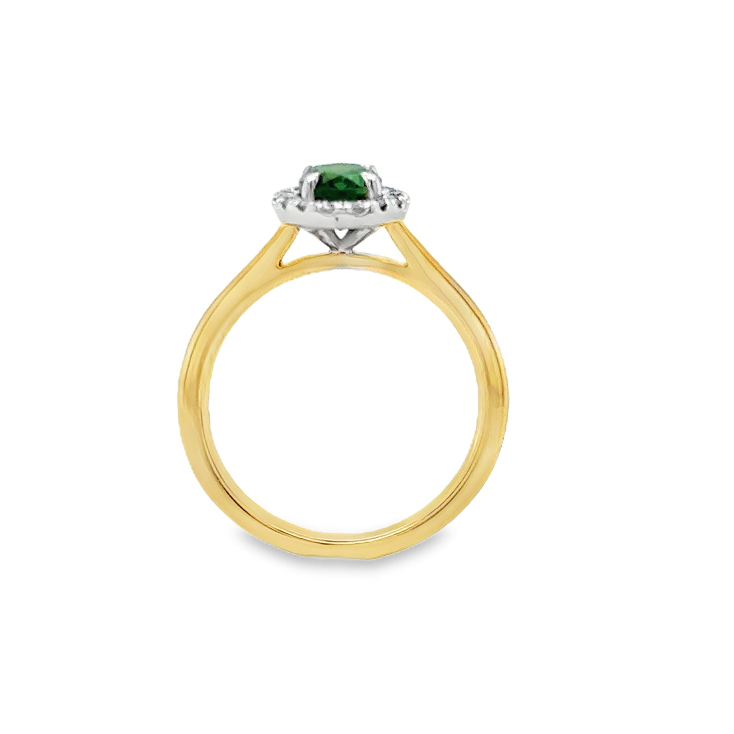 9ct Yellow Gold Oval Green Tourmaline and Diamond Halo Ring .20ct