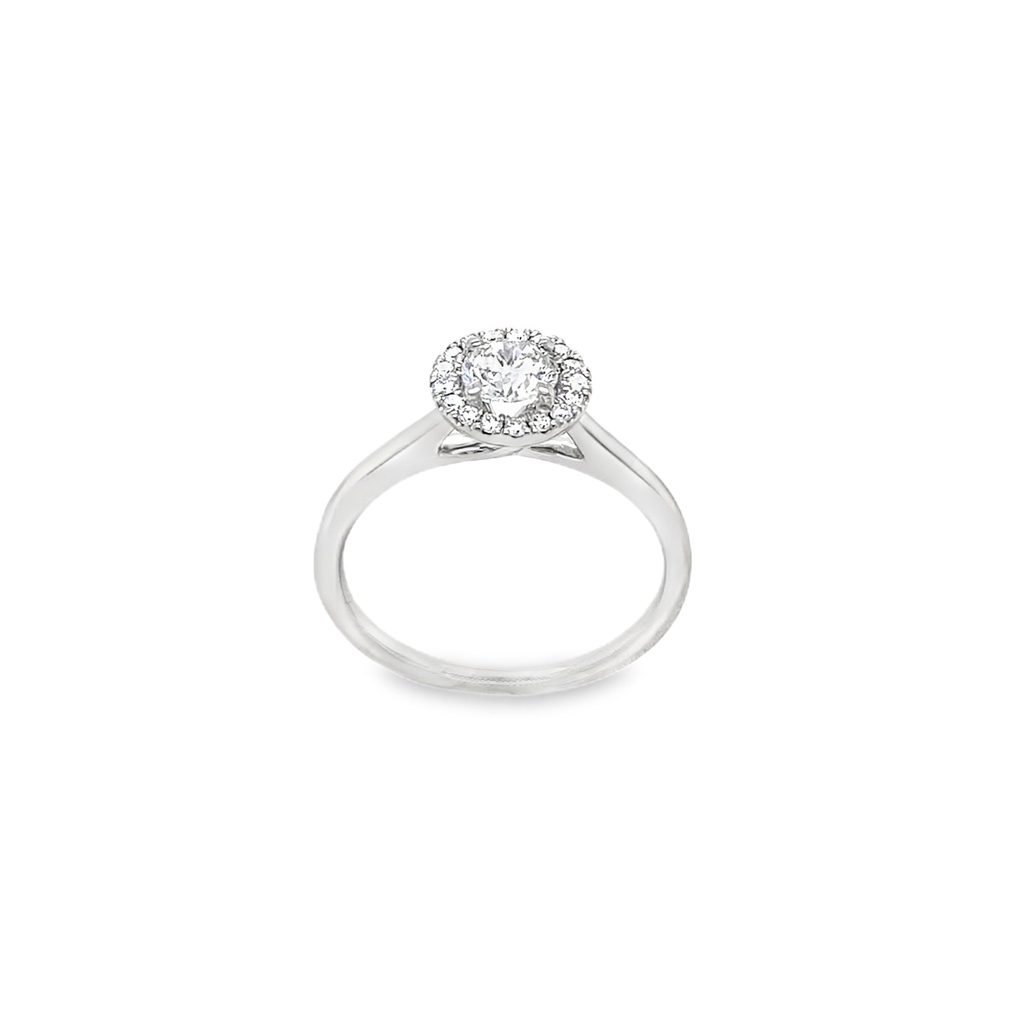 Platinum Round Brilliant Soliatiare Diamond Ring with Diamond Set Halo .70ct