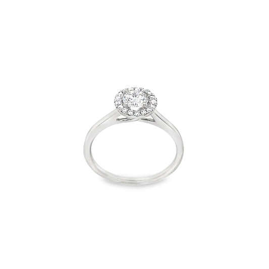Platinum Round Brilliant Soliatiare Diamond Ring with Diamond Set Halo .70ct