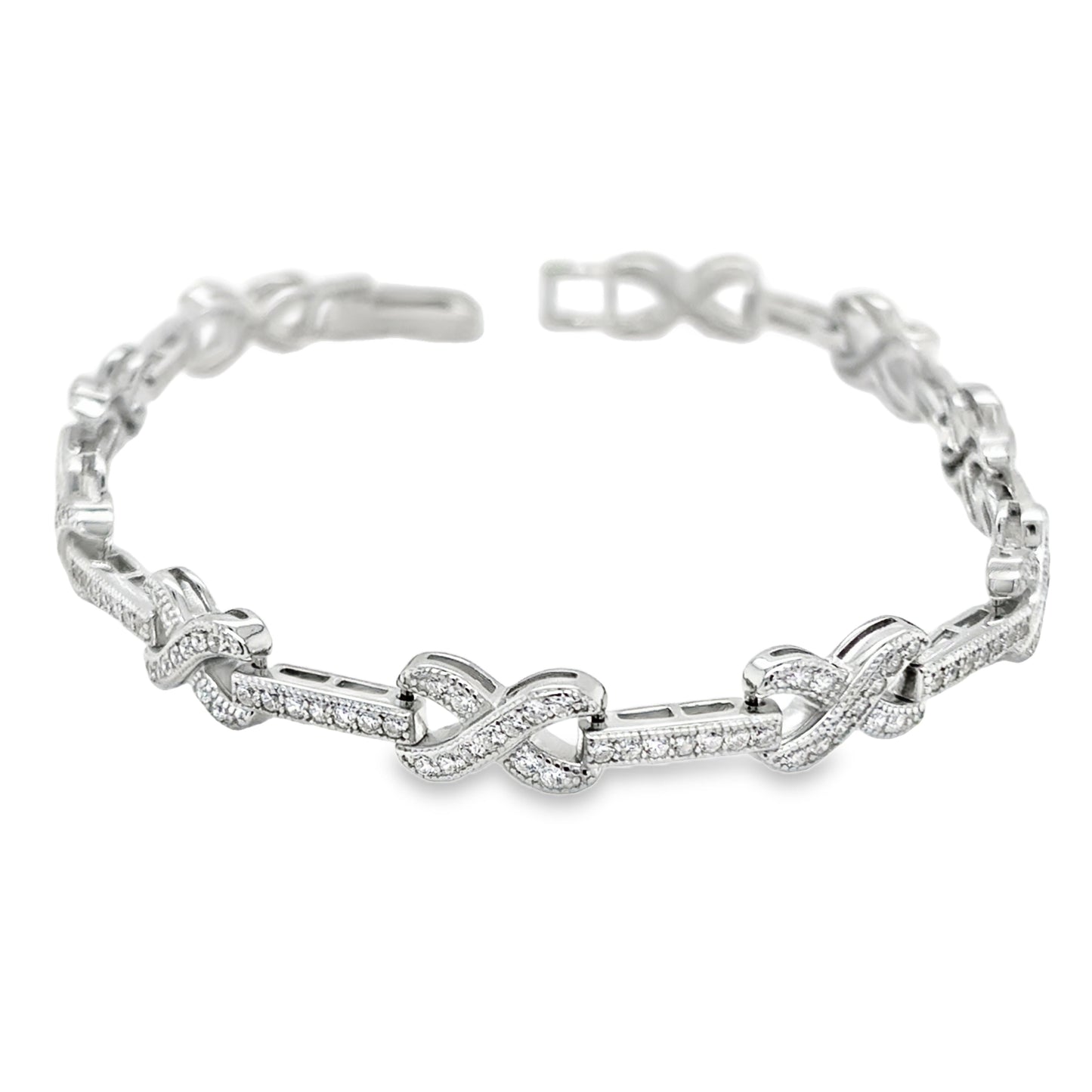 Sterling Silver CZ Infinity Link and Bar Bracelet