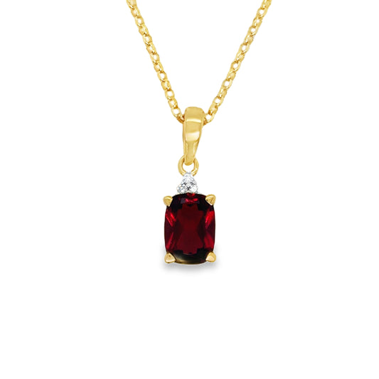 9ct Yellow Gold Oval Cultured Garnet and Diamond Pendant .02ct