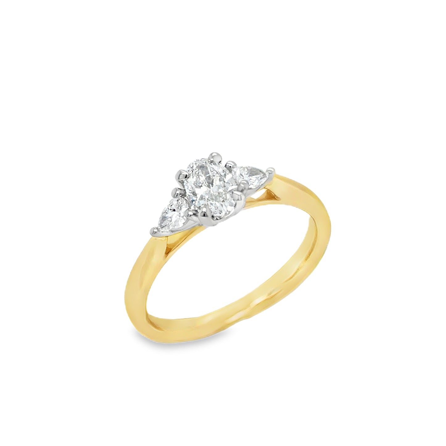 9ct Yellow Gold Oval and Pear Three Stone Diamond Ring .60ct