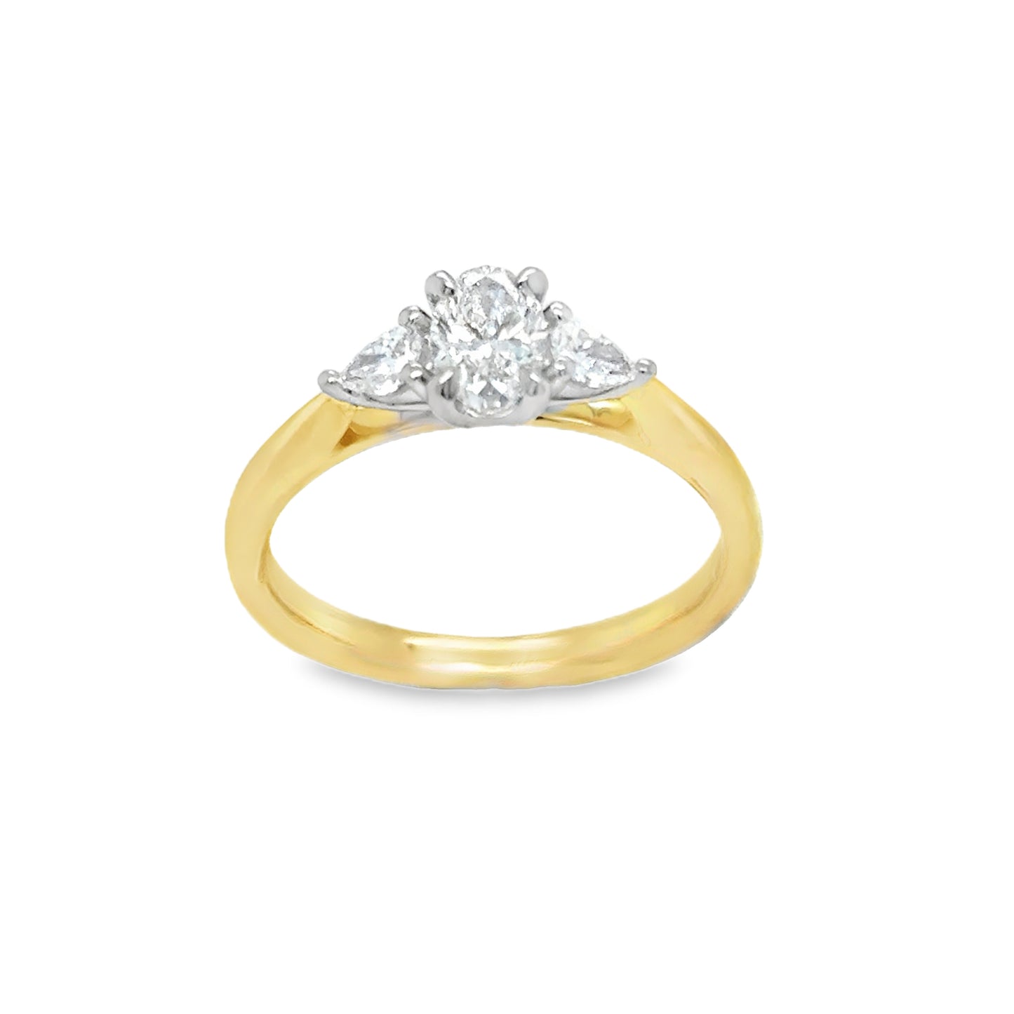 9ct Yellow Gold Oval and Pear Three Stone Diamond Ring .60ct