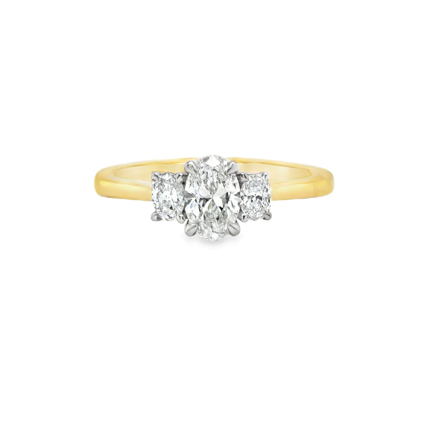 9ct Yellow Gold Oval Three Stone Diamond Ring .70ct