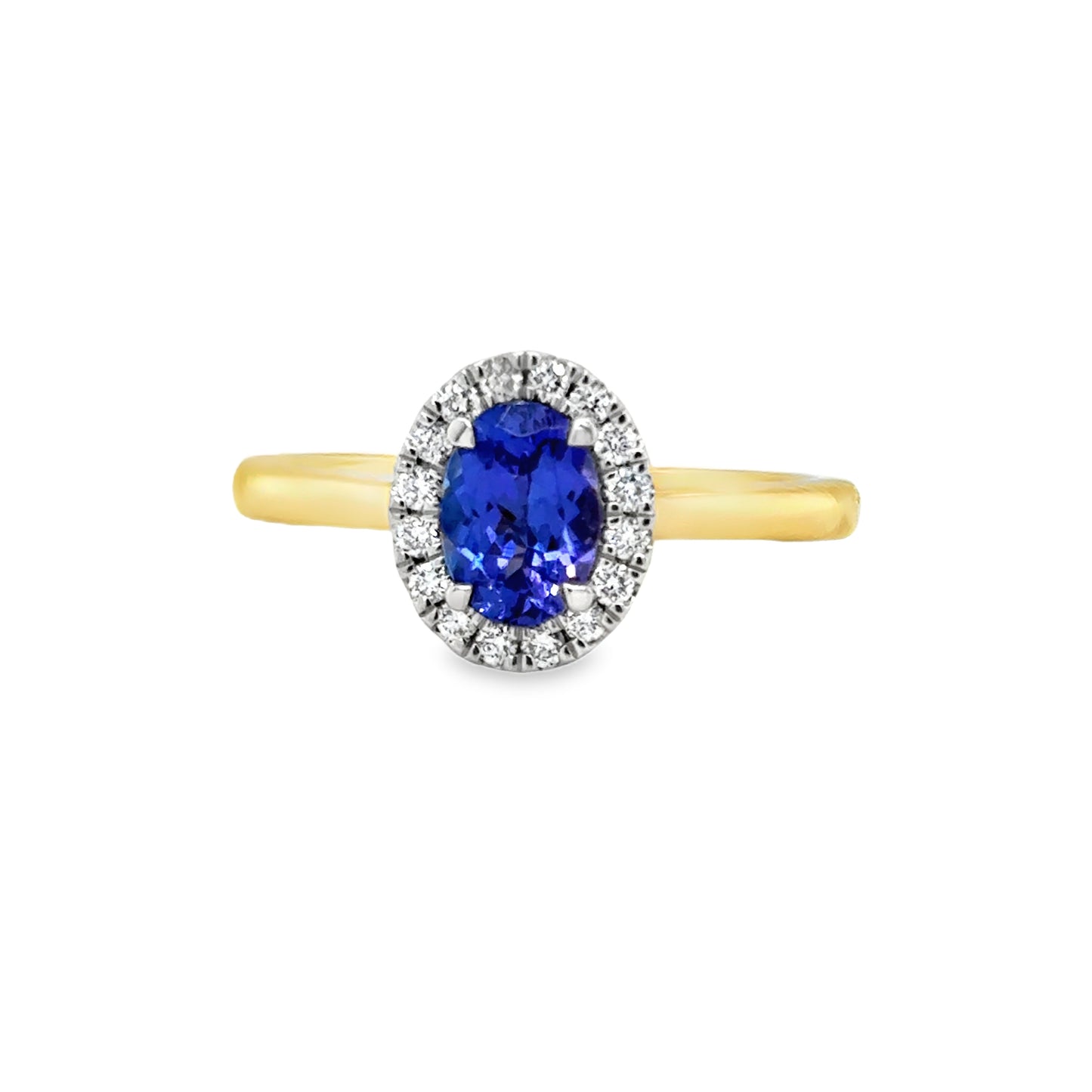 9ct Tanzanite Oval Cut Ring With Diamond Halo .17ct