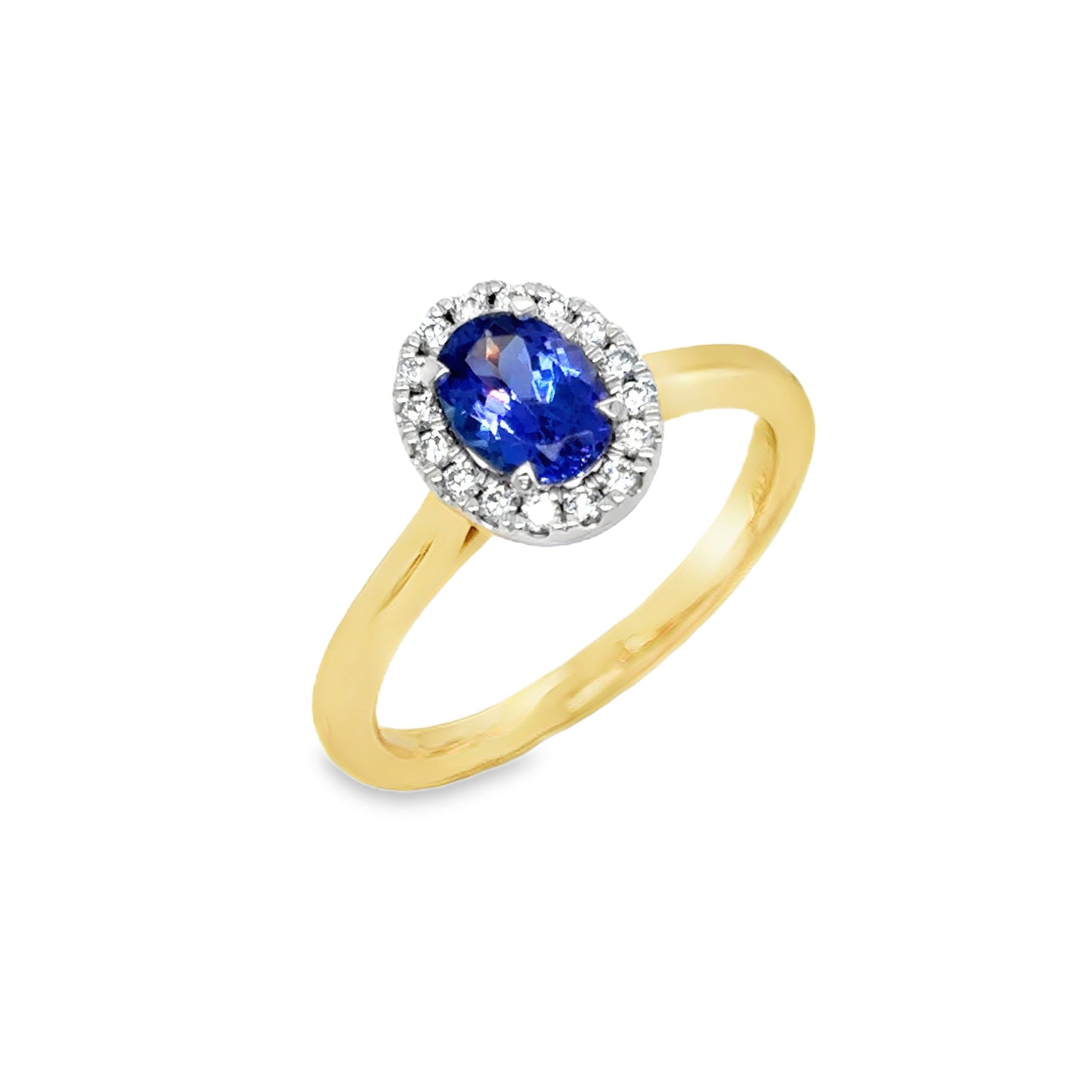 9ct Tanzanite Oval Cut Ring With Diamond Halo .17ct