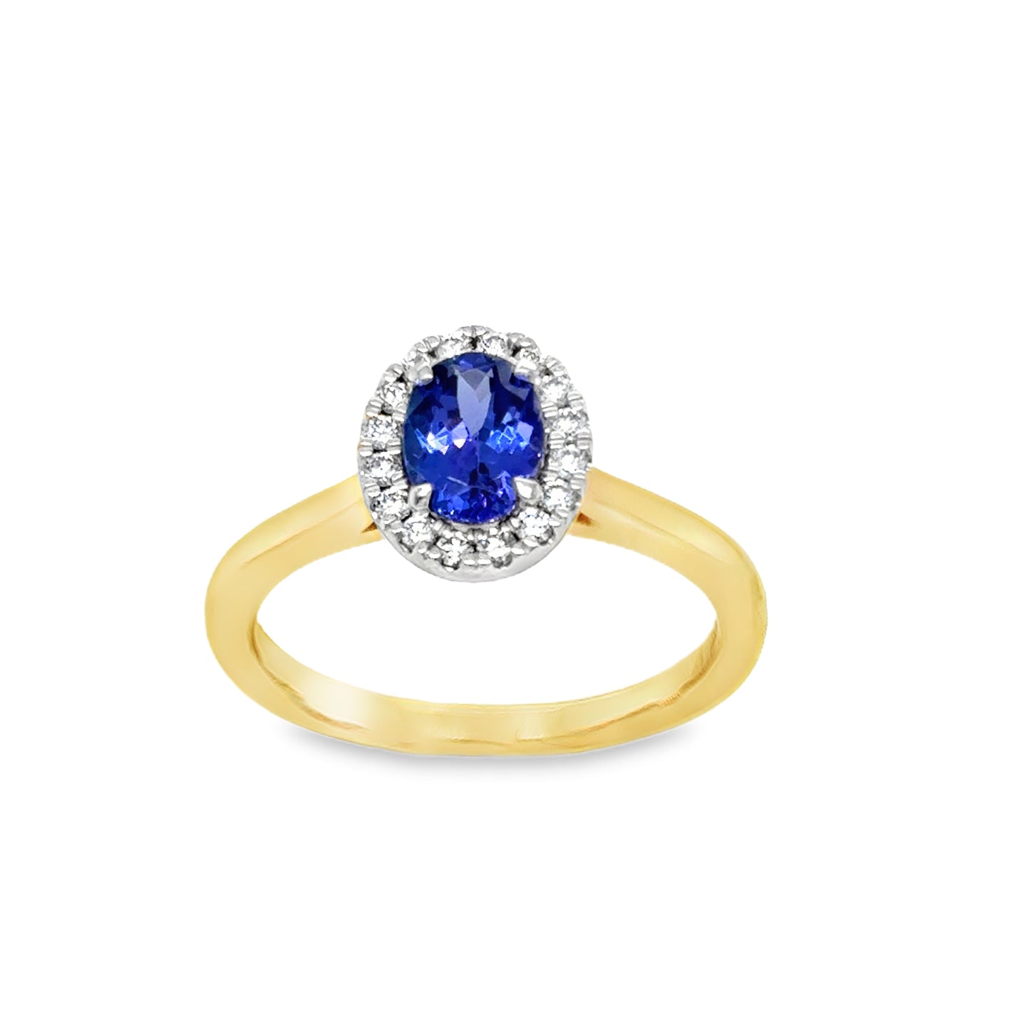 9ct Tanzanite Oval Cut Ring With Diamond Halo .17ct