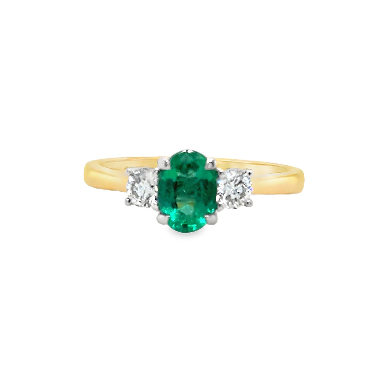 9ct Three Stone Emerald & Diamond Ring .36ct