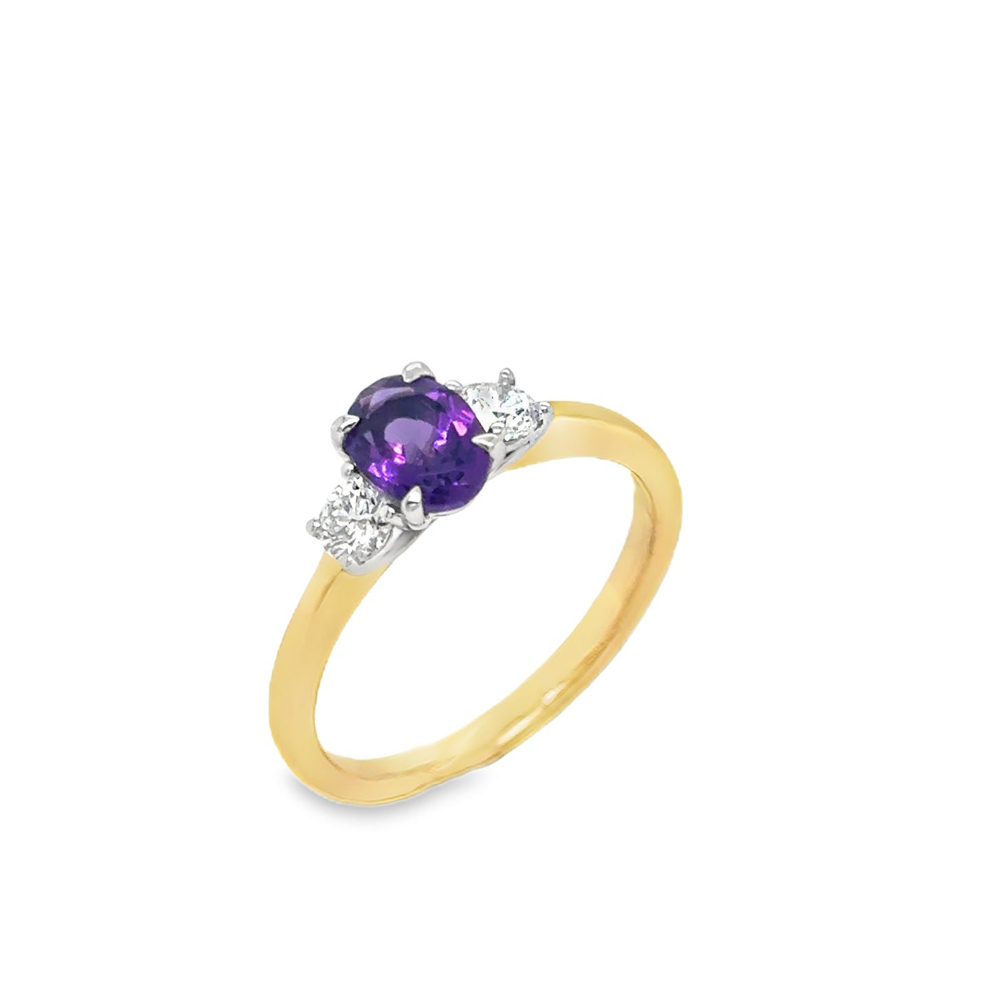 9ct 3 Stone Amythest & Dimaond Ring .36ct