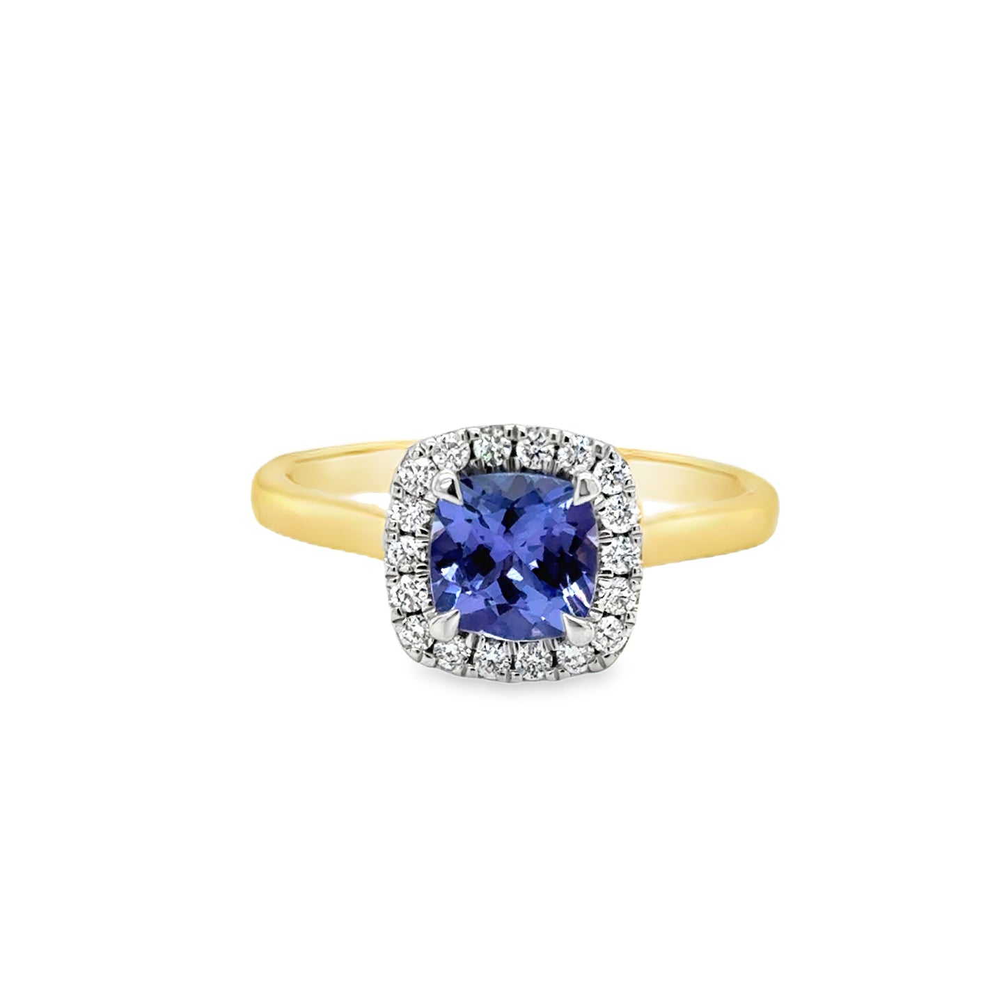 9ct White Gold Cushion Cut Blue Topaz and Diamond Halo Ring .20ct