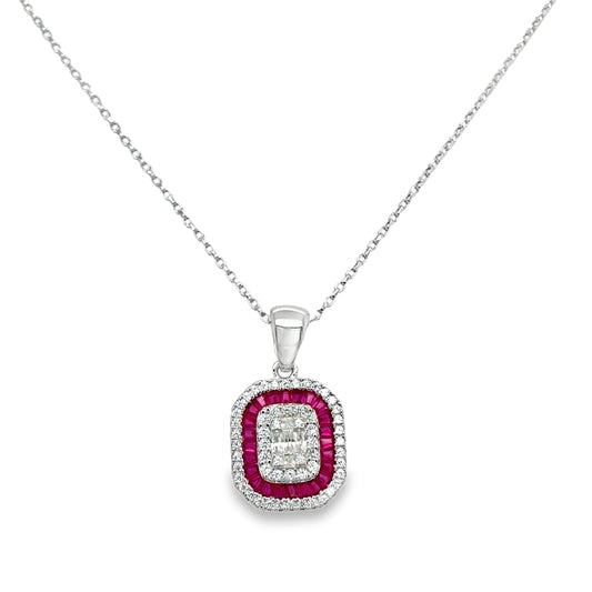 Sterling Silver Rectangular Red and White Cubic Zirconia Pendant