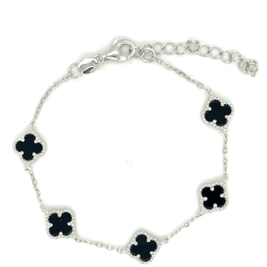 Sterling Silver Black Clover Scatter Bracelet