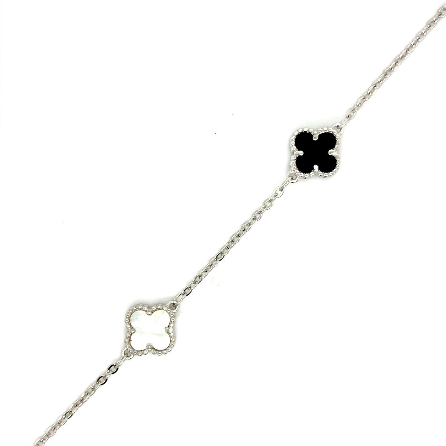 Sterling Silver Mother of Pearl and Black Clover Scatter Bracelet