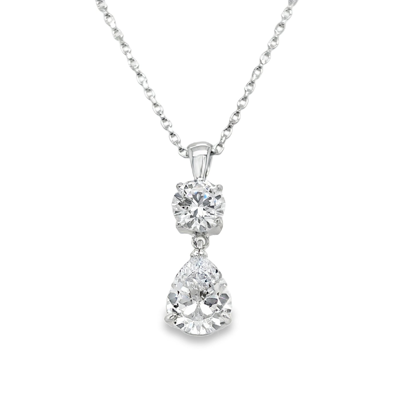 Sterling Silver Round and Pear Drop CZ Pendant and Earring Set